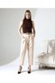 Women's Cream High Waist Pleated Straight Belted Ankle Length Carrot Cut Fabric Pants - 4