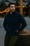 Men's Zippered Thick Winter Trendy Navy Blue Fleece Jacket - 3