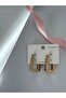 Gold Rectangular Cube Clip-On Non-Tarnish Steel Earrings - 2