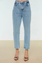 Bt13302938 Women's High Waist Blue Snow Wash Stretch Fabric Mom Jeans Pants