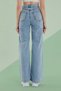 Bt13579740 Blue Women's 90's Wide Leg Snow Wash Casual High Waist Stretch Fabric Jeans Denim Pants - 4