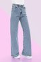 Bt14458424 Snow Wash Blue High Waist Stretch Fabric Wide Leg Jeans Denim Pants