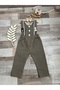 Gray and Cream Detailed Custom-Made Baby Boy Teddy Bear Concept Salopet Bow Tie Set - 4