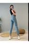 Bt14083794 Women's Blue Snow Wash High Waist Comfort Stretch Fabric Mom Jeans Pants - 6