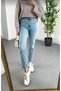 Bt13980930 90's Women's Jeans Blue Snow Wash High Waist Stretch Fabric Mom Denim Pants - 2