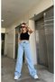 Bt14881243 Women's Blue Snow Wash High Waist Wide Leg Comfort Stretch Fabric Wide Leg Denim Pants Jeans - 4