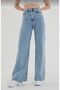Bt16561465 Women Light Blue Snow Wash High Waist Comfort Stretch Fabric Wide Leg Denim Denim Pants Jeans - 3