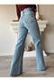 Bt13222866 Women's Blue High Waist Loose Wide Leg Pants Baggy Snow Wash Jeans - 6