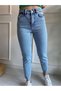 Bt13949602 Women Boyfrend Blue Snow Wash High Waist Stretch Fabric Mom Jeans Denim Pants - 3