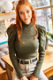 Women's Khaki Princess Sleeve Stretch Fabric Blouse Blz-19003154 - 2