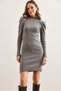 Women's Smoked Half Fisherman Sleeve Detailed Fleece-Lined Mini Dress Elb-19002564 - 2