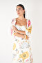 Square Neck Puff Sleeve Floral Patterned Midi Length Linen Dress 009