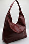 Women's Burgundy Oversized Casual Knitted Textured Large Interior Volume Shopper Hand, Arm and Shoulder Bag