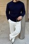 Mira Premium Hair Knit Crew Neck Navy Blue Thick Knitwear Sweater - 5