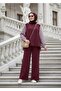 Maribel Double Hijab Set – Burgundy with Striped Shirt Detail - 7