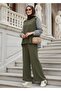 Maribel Double Hijab Set – Green with Striped Shirt Detail - 3
