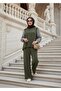 Maribel Double Hijab Set – Green with Striped Shirt Detail - 2