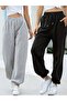 Unisex Black Gray 2-Piece Seasonal High Waist Elastic Black-Grey Sweatpants Jogger 2 Pieces - 8