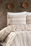Valentia 100% Cotton, Wooden Buttoned, Striped Fabric 6 Piece Premium Double Duvet Cover Set - 2