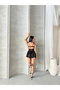 Women's Black Strap Back Lace-Up Inside Shorts Lace Mini Princess Party Dress - 5