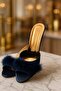 Premium Navy Blue Satin Feather Heeled Slippers – Luxurious Night & Home Elegance, Elegant Feminine Design - 4