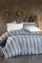 Valentia 100% Cotton, Wooden Buttoned, Striped Fabric 6 Piece Premium Double Duvet Cover Set