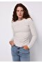 Slim Fit Round Neck Plain Women's Ecru T-Shirt - 6