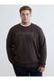 Lcwaikiki Classic Brown Large Size Crew Neck Printed Men's Thick Sweatshirt