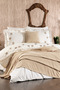 Belora 100% Cotton Bud Flower Embroidered, Ruffled, Piqued 9 Piece Double Duvet Cover Set