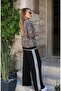 Women's Long Sleeve Crew Neck Leopard Print Two Thread Blouse and Viscose Two Thread Pants Two - 3