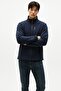 Men's Navy Blue Non-Pilling Mock Neck Standard Full Zip 3-Pocket Men's Fleece Cardigan - 2