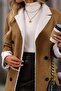 Fur Detailed Buttoned Suede Coat - Brown - 3