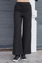 Women's Silvery Ribbed Knit High Waist Side Pockets Elastic Waist Wide Leg Trousers - Black - 3
