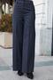 Women's High Waist Side Pockets Wide Leg Palazzo Lightweight Stretchy Fabric Pants-Navy Blue Thick Line - 2