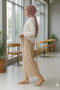 Women's Beige High Waist Front Tie Wide Leg Pants (Stylish Combination Hijab Pants) - 3