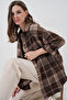 Women's Plaid Pattern Oversized Lumberjack Shirt 3854 Brown - 4
