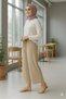 Women's Beige High Waist Front Tie Wide Leg Pants (Stylish Combination Hijab Pants) - 2