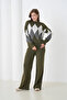 Women's Khaki Crew Neck Argyle Pattern Sweater Pants Knitwear Top and Bottom Set - 3
