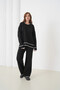 Women's Black Crew Neck Oversized Sweater Pants Knitwear Bottom-Top Set - 6