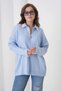 Women's Baby Blue Polo Neck Zippered Oversized Knitwear Sweater - 5