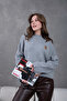Women's Gray Mock Neck Oversized Embroidered Knitwear Sweater - 3