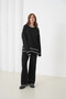 Women's Black Crew Neck Oversized Sweater Pants Knitwear Bottom-Top Set - 5