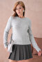 Women's Gray Crew Neck Glittery Soft Textured Knit Sweater - 6