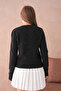 Women's Black Crew Neck Glittery Soft Textured Knit Sweater - 8