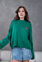 Women's Green Mock Neck Oversized Embroidered Knitwear Sweater - 6