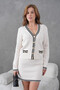 Women's Stone Button Detail Cardigan Skirt Knitwear Top and Bottom Set