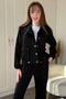 Buttoned Zippered Premium Modal Fabric Pants Cardigan Black Set - 3