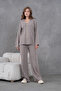 Women's Mink Self-Textured Buttoned Sweater Pants Knitwear Bottom-Top Set