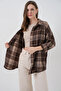 Women's Plaid Pattern Oversized Lumberjack Shirt 3854 Brown - 2