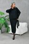Women's Black Mock Neck Casual Sweater Long Skirt Two-Piece Knitwear Set - 5